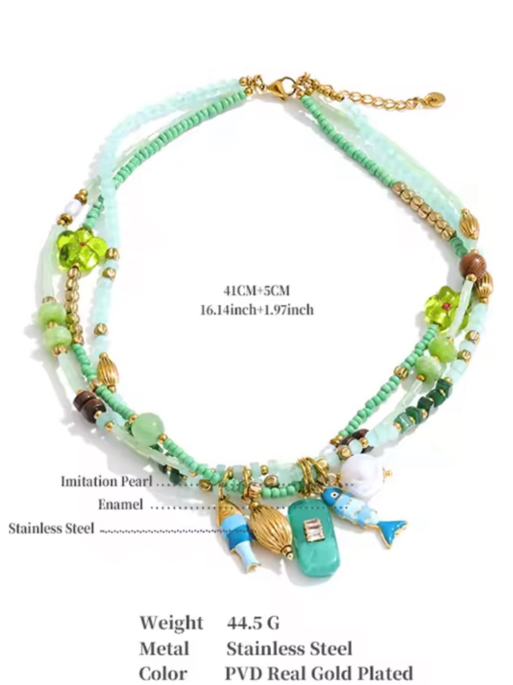 Seafoam Treasure Mint Beaded Charm Necklace - Picture 3 of 16